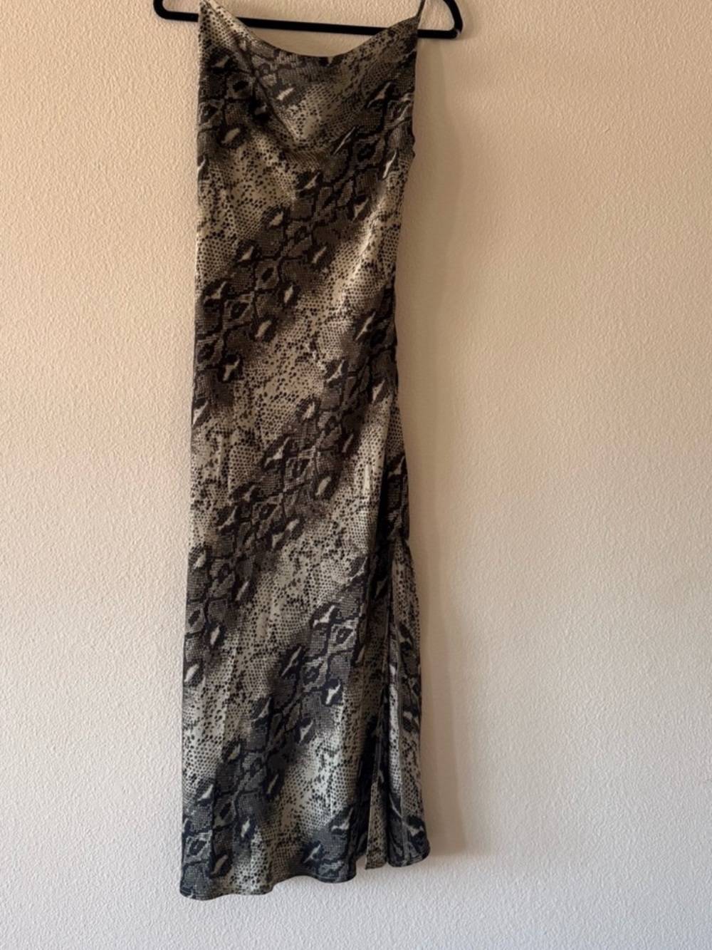 Snake-Print Maxi Slip Dress in Gray and Black